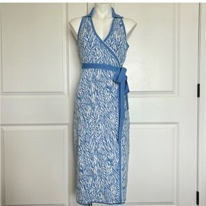 Diane von Furstenberg x Target Midi Wrap Dress Collared Sleeveless Blue Sea Med